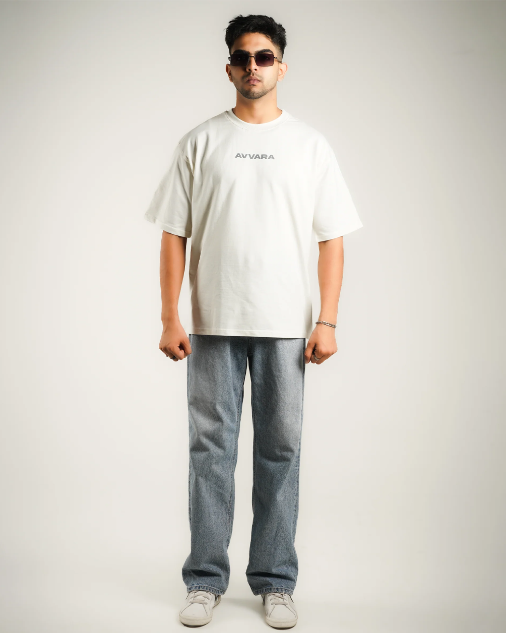 AVVARA Oversized Tee - Ivory White (Front View)